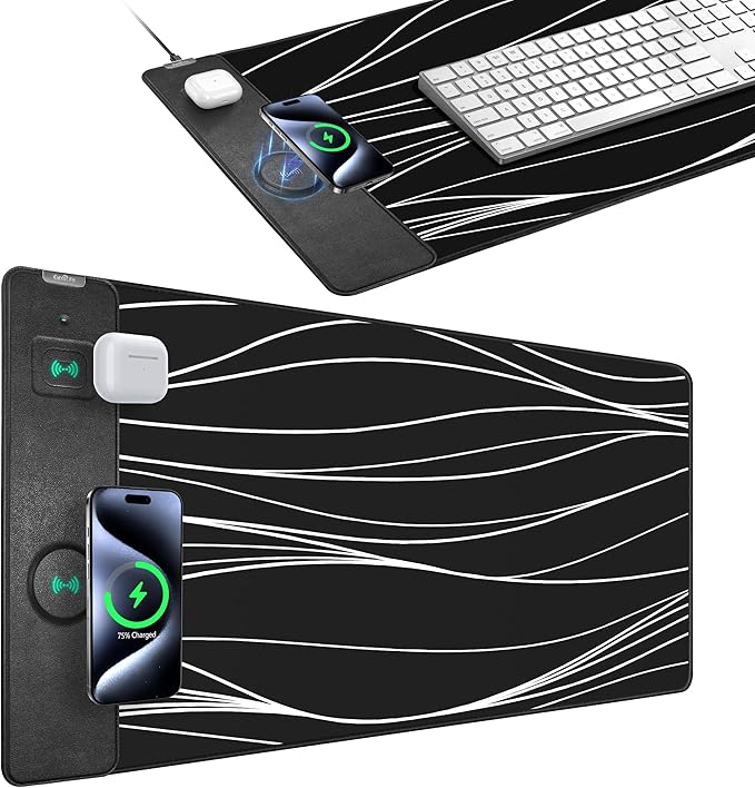 Mouse Pad with Wireless Charging Gaming Mouse Pad with Ultra-Smooth Surface Large XXL Desk Mat Non-Slip Mouse Mat Waterproof Computer Keyboard Pad for Desk Office 800x400x4MM Black and Line