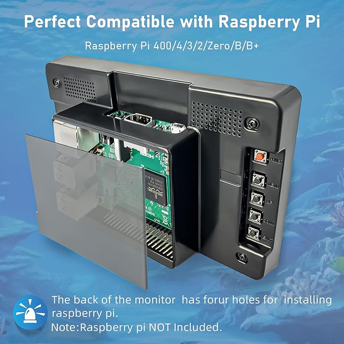 HMTECH Raspberry Pi Monitor 7 Inch HDMI Monitor 800x480 LCD Screen Display with Case Second/Extend Screen for Raspberry Pi 400/4/3/2/Zero/B/B+ Jetson Nano Win11/10/8/7 Dual Speakers Non-Touch