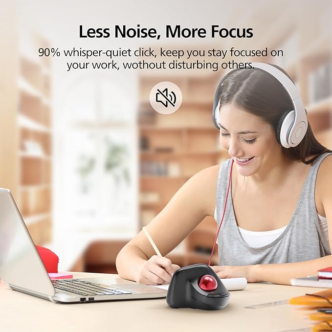 MicroPack Ergonomic Wireless Mouse with Trackball and 5 Adjustable DPI Easy Thumb Control Precise &amp Smooth Tracking. Update Bluetooth Medium-Sized Right Hand Mouse for Laptop PC Mac Windows