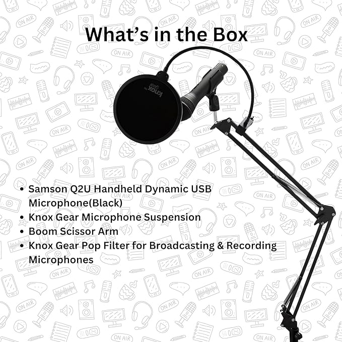 Samson Q2U Black Handheld Dynamic USB Microphone Bundle with Boom Arm and Pop Filter (3 Items)