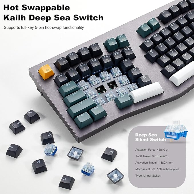 Hexgears F2 - Aluminum Custom Mechanical Keyboard Split Alice 83 Key Layout Ergonomic Keyboard Hot Swappable Slient Linear Switch BT5.0/2.4GHz/USB-C RGB Backlit for Win/Mac (Bamboo Gold)