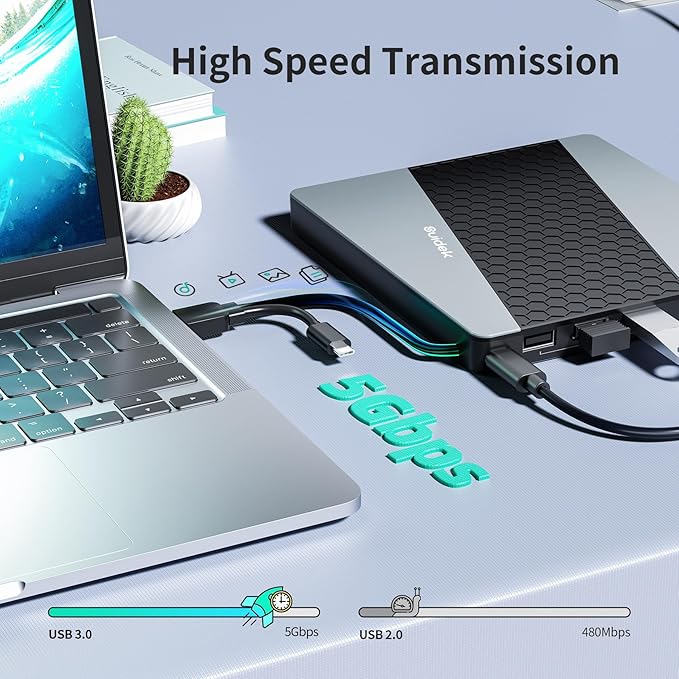 External CD DVD Drive USB 3.0 USB C Portable CD DVD +/-RW Burner DVD Player for Laptop with SD/Micro SD Card Reader 8 in 1 Hub Compatible with Laptop Mac PC Windows Linux