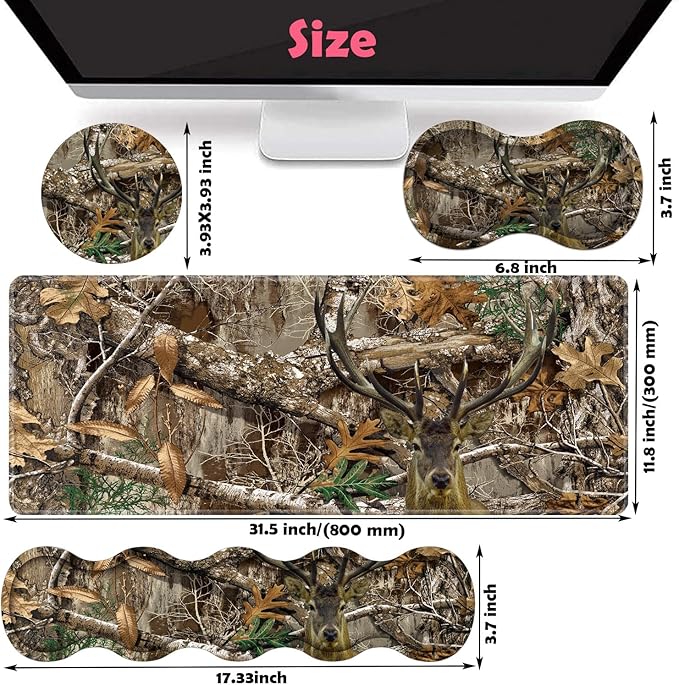 Large XXL Gaming Desk Mat 31.5x 11.8 Ergonomic Keyboard Wrist Rest &amp Mouse Pad Wrist Rest + Coaster Set Non-Slip Base Memory Foam Office and Home Camouflage Giraffe
