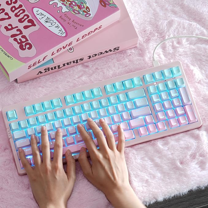 ZORNHER ZH980 Mechanical Keyboard95% Pink &amp Blue Creamy Keyboard with Number PadGaming Keyboard Full SizeShine Through PBT KeycapsCreamy Sounding Linear Switches