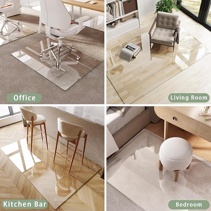 Tempered Glass Chair Mat 72x48 – Ultra-Clear Office Chair Mat for Hardwood Floors &amp Low-Pile Carpets – Heavy-Duty 0.2 Scratch-Resistant Surface with Non-Slip Pads – Supports 1000 lbs