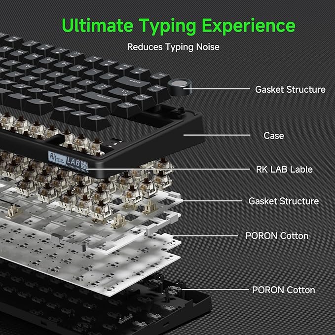 RK ROYAL KLUDGE R75 Wired Mechanical Gaming Keyboard 75% Hot-Swap Mechanical Keyboard Volume Knob Soft Pre-lubed Tactile Brown Switch