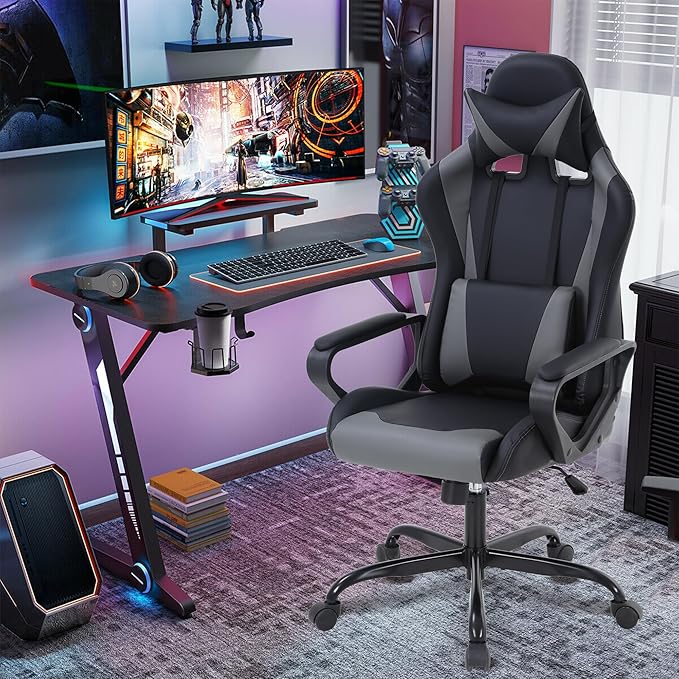 Gaming Chair High Back PU Leather Gaming Chairs Computer Chair with Armrest Headrest and Lumbar Support for Kids Teen Adults Men Women Height Adjustable Gamer Chair Computer Chairs for Adults
