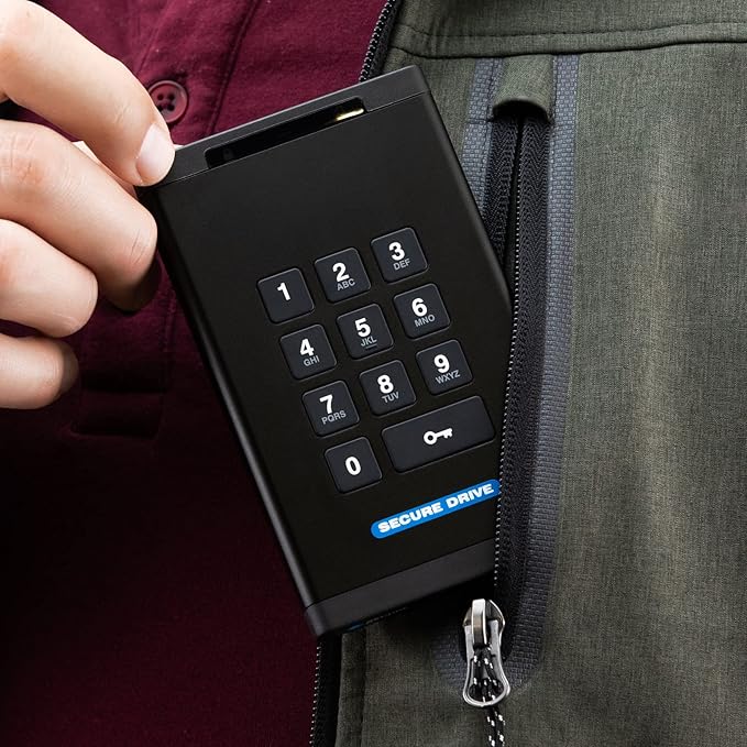 SecureData SecureDrive KP 1TB Hardware Encrypted USB 3.0 External Drive FIPS 140-2 Level 3 Unlock via Keypad TAA Compliant CJIS HIPAA CMMC GDPR Compliant Works with Mac and Win Free AV