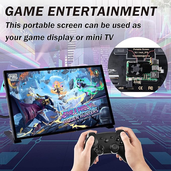 GeeekPi 10.1 inch Capacitive Touchscreen for Raspberry Pi HDMI Monitor IPS 1024X600 LCD Display with Dual-Speaker for Raspberry Pi 5/4B/3B+/3B/B+ with Mount Hole to Install Raspberry Pi Board