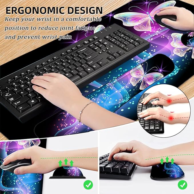 LATEEFAH Desk Mat Mouse Pad with Wrist Rest 4-in-1 Large Mouse Pads for Desk Ergonomic Mouse Pad and Keyboard Wrist Rest Gaming Keyboard Mat for Office Home