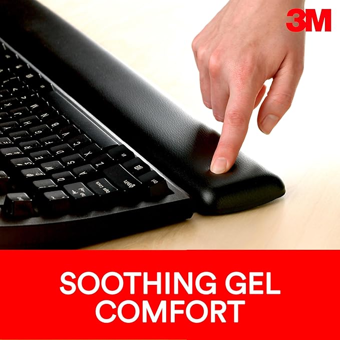 3M™ Compact Gel Wrist Rest for Keyboards Soothing Gel Comfort Product Protection 18 Wide Black
