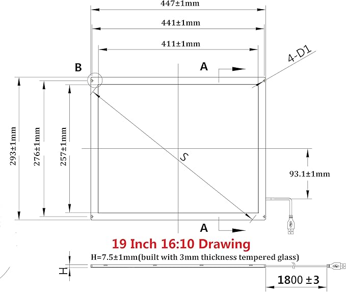 19 Inch 16:10 Multi Points IR Touch Screen Infrared Touch Screen Panel USB Free Driver with Tempered Glass for Kiosks Touch Screen Monitor Interactive Device Machine