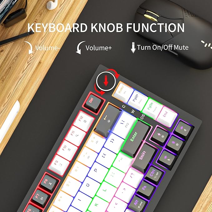 Newmen GM326 Wired Mechanical Keyboard75% Percent Mini Backlit Hot Swappable Gaming Mechanical Keyboard with Knob82 Keys Anti-Ghosting Compact Gaming Keyboards for PC Win MacBlack/WhiteRed Switch