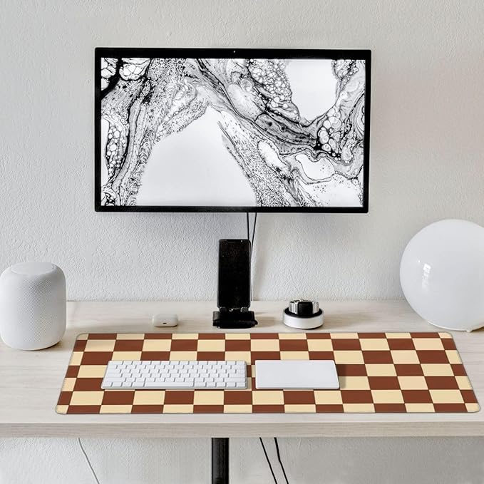 Brown Beige Checkered Mouse Pad Large Desk Mat for Keyboard and Mouse Non-Slip Gaming Mousepad Office Desk Accessories for Computer 35.4x15.7Inch