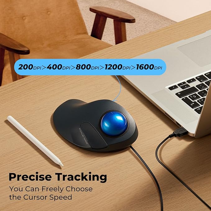 Wired Trackball Mouse for Large Hands Ergonomic Design Reduces Wrist &amp Muscle Strain Precision Tracking with Easy Index Finger Control Compatible with PC Laptop Windows Mac Blue