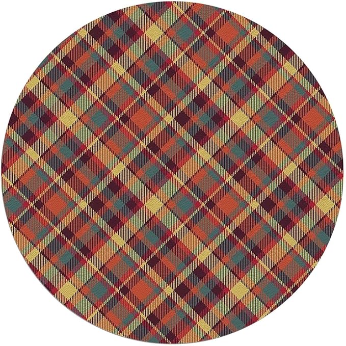 Multicolor PU Leather Desk Chair Mat for Hard Floors Geometrical Crossed Stripes Plaid Computer Gaming Rolling Chair Mat Under Desk Low-Pile Rug Checkered Diameter 47.2 in