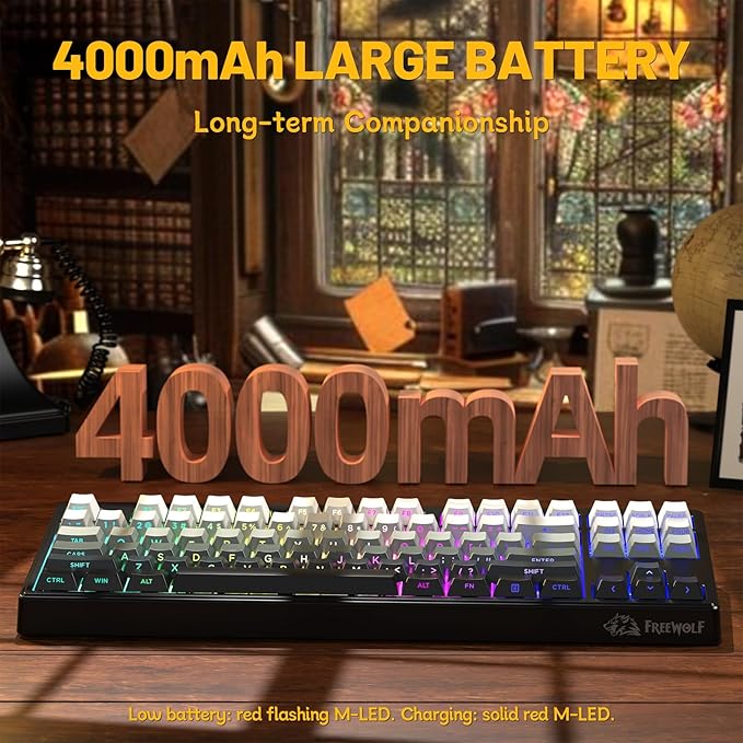 M87V2 87 Keys Membrane Gaming Wireless Keyboard80% TKL Layout Side Printed Keys Retro Cute CreamyRGB Backlit 4000mAh 2.4G/BT/Wired Computer Silent Keyboard for MAC PC-Gradient Black