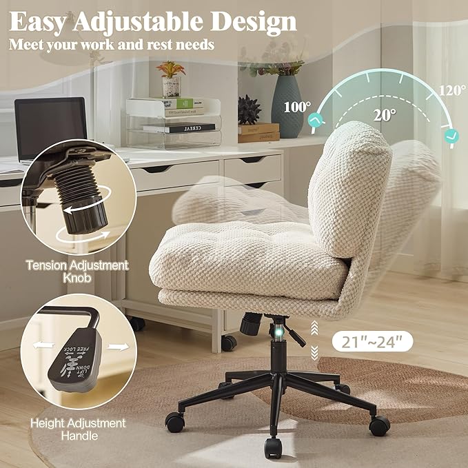 Criss Cross Chair on Wheels Wider &amp Thickened Cross Legged Office Chair Comfortable Adjustable Swivel White