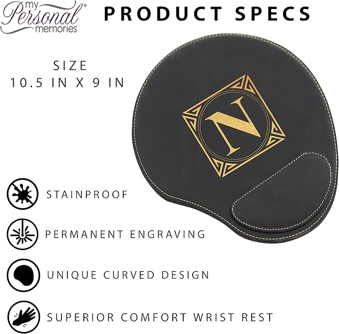 My Personal Memories Custom Engraved and Personalized Mouse Pad with Wrist Rest Desk Accessories (Black with Gold)