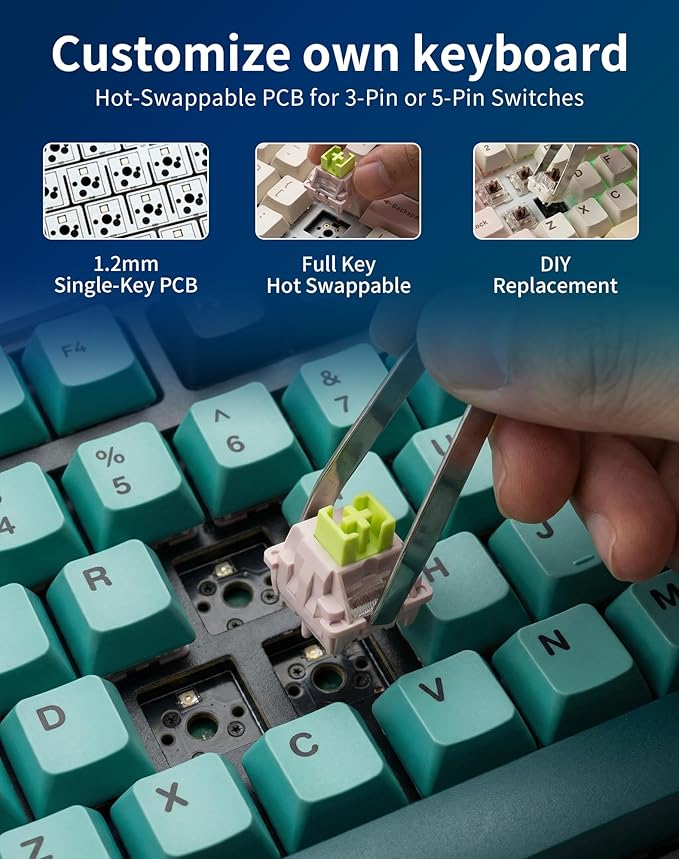 Aula AU75 Wireless Mechanical Keyboard Hot Swap Gasket Gaming Keyboard with Knob BT/2.4G/Wired Custom Keyboard 4000mAh Battery 75% Five-Layer Padding PBT Keycaps RGB Side-Strip for Win/Mac/PC