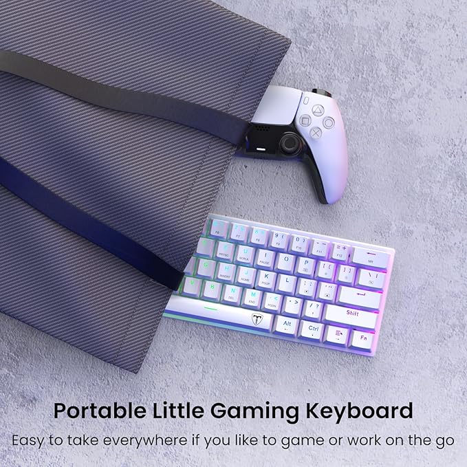 Portable 60% Mechanical Gaming Keyboard Wired Ergonomic Keyboard with Red Switches18 LED BacklitKeyboard61 Keys Ultra-Compact Mini OfficeKeyboard for PC/Mac/XboxEasy to Carry On Trip-White