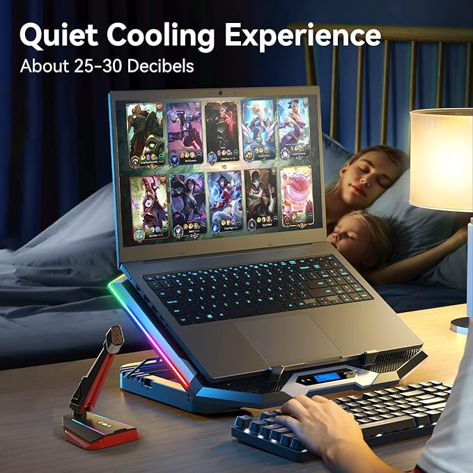 ICE COOREL Gaming Laptop Cooling Pad with 8 Cooling Fans Laptop Fan Cooler Pad for 15-17.3 Inch Notebook Cooler Stand with 6 Height Adjustable RGB Cooling Pad with Two USB Port + Phone Stand