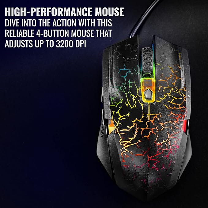 Ritz Gear RGB Gaming Accessories Kit | 4-in-1 Rainbow LED Backlight Bundle PC Combo with Multimedia Keyboard Optical Mouse Mouse Pad &amp Headset w/Adapter | for Windows 7+ Desktop Laptop Xbox &a