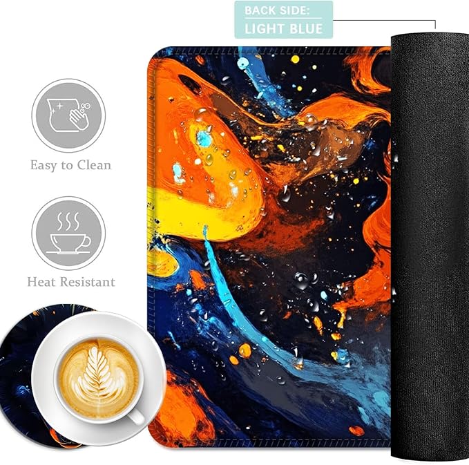 Keyboard Mouse Pad Set Extended Gaming Mouse Pad+Ergonomics Keyboard Wrist Rest Support Memory Foam Easy Typing Pain Relief 4Pcs XL Ultra Thick Desk MatFire and Ice Wolf