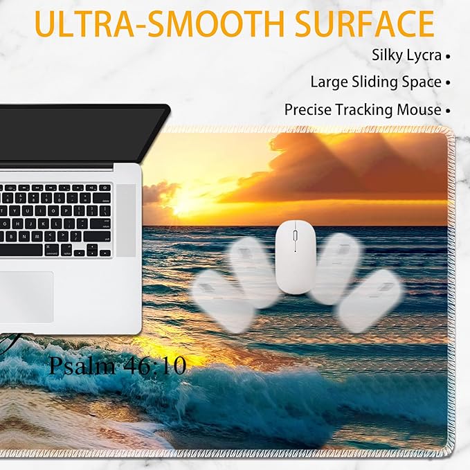Large Mouse Pad Set Desktop Mouse Pad + Keyboard Wrist Pad + Mouse Wrist Pad + Coaster Ergonomic Memory Foam Multi-Functional Desk Mat - Sunset Beach