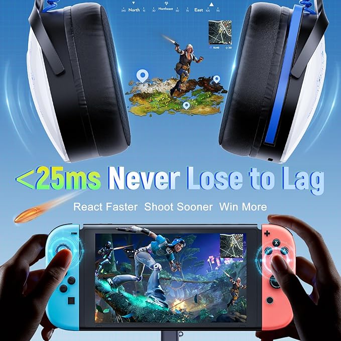 Wireless Gaming Headset for Ps5 Ps4 PC Switch 2.4GHz+BT5.3 | Competition-Grade Pinpoint | 7.1 Surround Sound for Total Victory | Noise-Canceling Mic |1500mAh All-Day Marathon 40H Battery