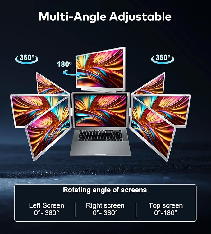 16 Laptop Screen Extender Just 1 Cable for 3 Screens Quad Monitor 1200P FHD Screen Extender for 12-18.5 Laptops Triple Portable Monitor for Wins/Mac M1|M2|M3|M4|M5
