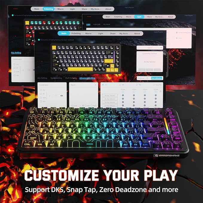 MAMBASNAKE M82 HE Hall Effect Magnetic Switch 75% Rapid Trigger Gaming Keyboard 8KHz Magnetic Keyboard with 0.01mm RT Accuracy Support RT/Snap Tap/DKS with RGB Lighting Coiled Cable-Black Contour