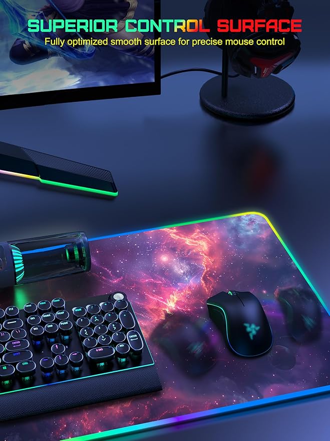 TopMade Wireless Charging Mouse Pad RGB Gaming Mousepad Home Office Desk Pad 31.5” x 15.8” Large Desk Mat Waterproof Keyboard Pad Galaxy Nebula (Includes 20W PD Power Adapter &amp 6.56ft Woven Ca