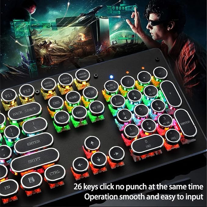 Vikye RGB Backlit Gaming Keyboard 104 Keys Blue Switch Mechanical Keyboard with Multimedia Shortcut Keys Ergonomic Design for 7 8 10 for OS X PC Laptop (Black)