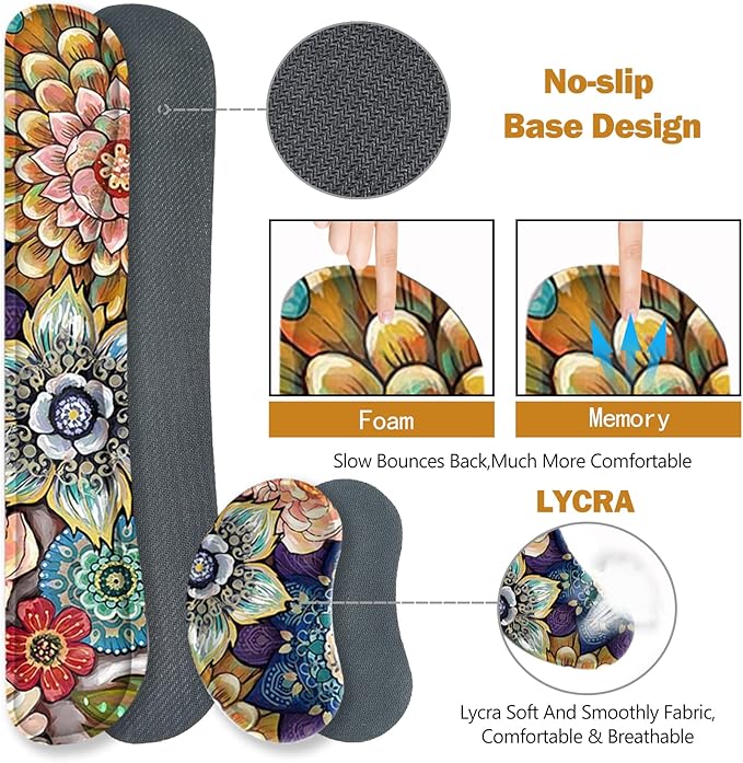 ToLuLu Extended Gaming Mouse Pad Memory Foam Ergonomic Keyboard Mouse Wrist Rest Support Set Large Desk Mat with Stitched Edges Non-Slip Base Mousepad for Home Office Game Colorful Flower