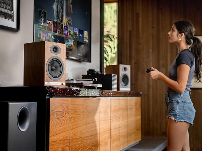 Audioengine HD5 Premium Powered Speakers | 150W Audiophile-Grade Bluetooth 5.0 with aptX HD | Built-in 24-Bit DAC | Real Wood Veneer | Bookshelf Speakers for Home Audio Studios &amp Vinyl