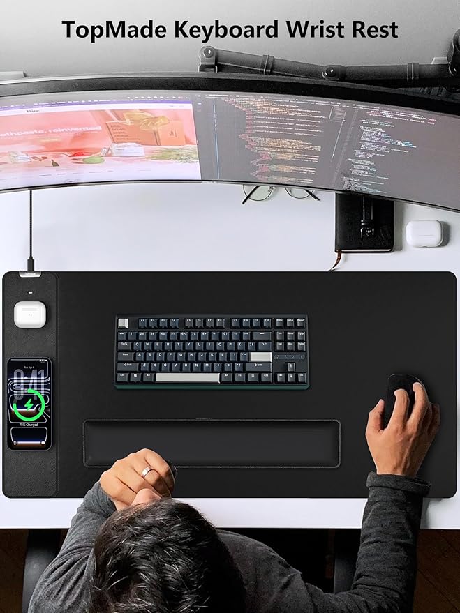 TopMade Keyboard Wrist Rest Cooling Gel &amp Upgrade Soft Memory Foam Design Wrist Support for Keyboard Full-Size Keyboard Hand Rest Pad Ergonomic Palm Rest for for Long Hours of Work Gaming Bla