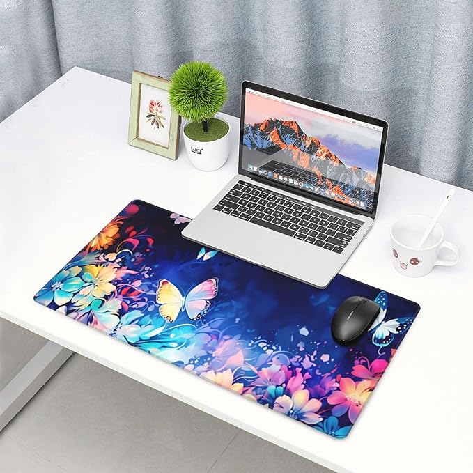 Butterflies Desk Cover MatExtended Large Mouse PadComputer Laptop Mat Desk Decor for Office Game Home 30x16 Inch