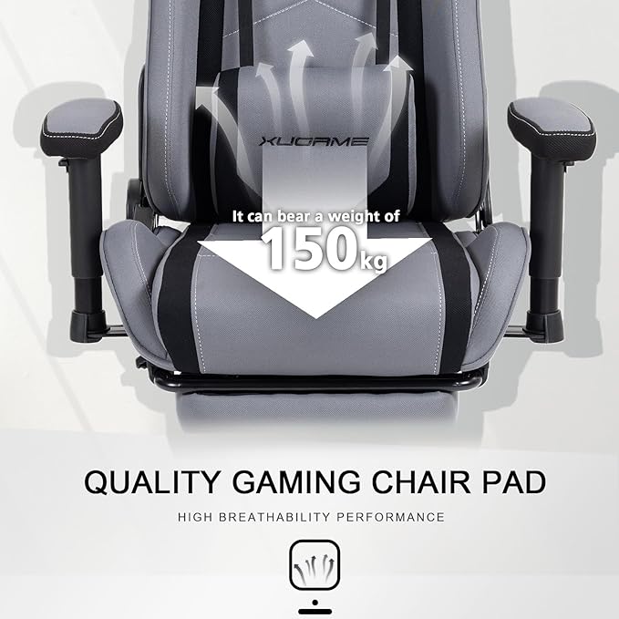 Gaming Chair Video Game Chair with Retractable Footrest and Lumbar Support High Back Ergonomic Computer Chair Adjustbale Height Backrest 4D Armrest (Grey)