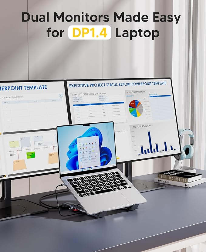 USB C Laptop Docking Station Stand Dual Monitor 4K@60Hz 9 in 1 USB C Hub with 2 HDMI 2 USB 3.0 PD 100W Universal Dock Station for MacBook Pro/Air/Dell/HP/Surface/Lenovo