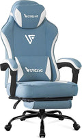 Vonesse Gaming Chair Computer Chair Fabric with Pocket Spring Cushion Office Chair with Footrest and Massage Lumbar Support Reclining Gaming Chairs for Adults 250LBS (Blue)