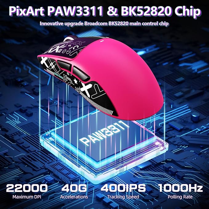 MAMBASNAKE Attack Shark X11SE Lightweight Wireless Gaming Mouse Tri-Mode 2.4G/USB-C Wired/BT 22K DPI PAW3311 Optical Sensor 59g 5 Programmable Buttons 300mAh Battery for PC/Mac((Berry-Griptape)