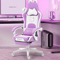 Dowinx Gaming Chair Cute with Cat Ears and Massage Lumbar Support Ergonomic Computer Chair for Girl with Footrest and Headrest Comfortable Reclining Game Chair 290lbs for Adult Teen Purple