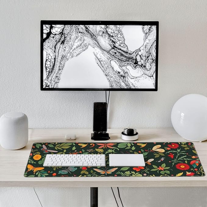 Butterfly Floral Mouse PadDesk MatLarge Waterproof Non-Slip Rubber Mousepad with Stitched Edges Office Home Computer Desk Accessories35.4X15.7