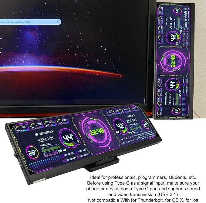 Zopsc Computer Temp Monitor 12.7 Inch 4K PC Sensor Panel Display for aida64 Sub USB Mini Screen CPU GPU Data Monitor for PC Laptop Desktop