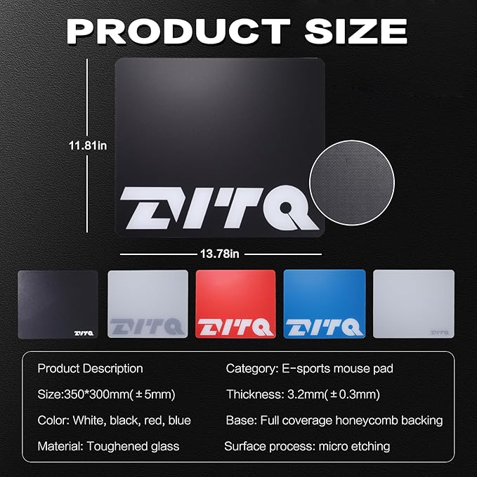 Glass Gaming Mouse Pad Micro-Etched SurfaceTempered Glass Ultra-Smooth Finish Anti-Slip Honeycomb Base 13.8 x 11.8 Inches（White-Small Logo）
