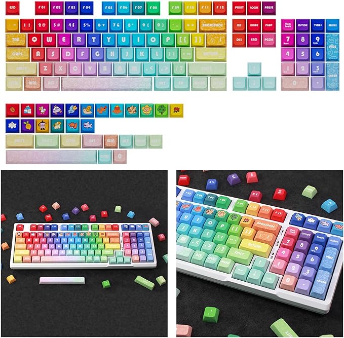 PBT keycaps Keycaps 133PCS Rainbow Keycaps XDA Profile Full Set Keycap DyeSubbed Thick PBT Caps for Gaming Mechanical Keyboard