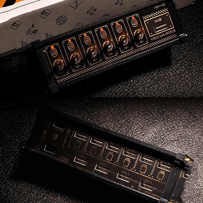 6 Ports USB C Splitter USB Hub Retro U6 6 Port USB Docking Station W/LED Status Light 4 Data Ports Metal Toggle Switch 9 USB Outputs for Phones Tablets and Gadgets