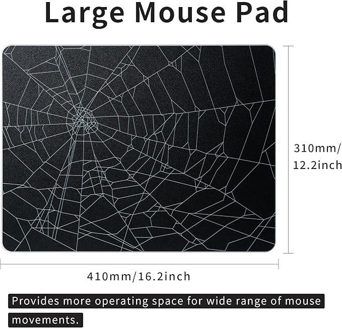XVX Glass Mouse Pad for Gaming Black Spider Webs Hard Gaming Mousepad Professional Large Mouse Mat 410mm*310mm Special Glass Surface with Improved Precision and Speed