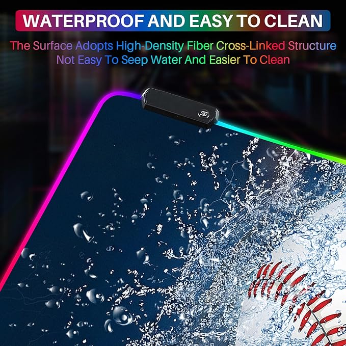 XL RGB Gaming Mouse Pad with 14 Light Modes - Light Up Gamer Mouse Pad31.5 x 11.8in Non-Slip Baseball Style Led Large Gamer MousepadBlack Long Glowing Gaming Accessories for DeskWaterproof